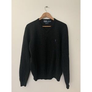 Polo Ralph Lauren Vneck Pullover Men's XXL 100% Lambswool Purple Pony Charcoal